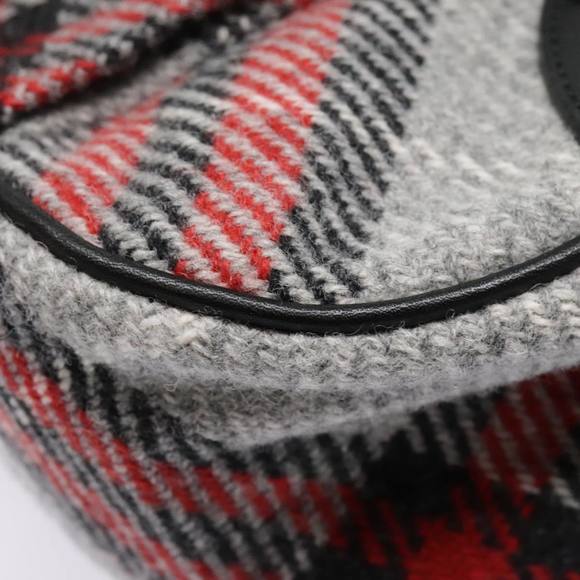 BURBERRY Nova Check Blue Label Chain Hand Bag Wool Gray Auth 92080 - Picture 15 of 16